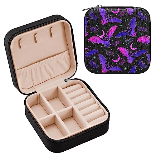 ALAZA Schmuckkästchen für Frauen Mädchen, Gothic Lila Fledermaus Gothic Kleine Reise Schmuckschatulle Tragbare Schmuck Aufbewahrungsbox Halter Box PU Leder Für Ringe Ohrringe Halsketten Geschenke von alaza