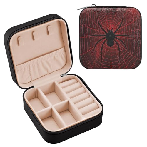 ALAZA Schmuckkästchen für Frauen und Mädchen, Spinne, kleine Reise-Schmuckschatulle, tragbare Schmuckaufbewahrung, Aufbewahrungsbox, PU-Leder, für Ringe, Ohrringe, Halsketten, Geschenke von alaza