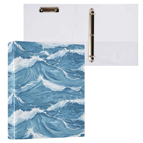 ALAZA Wave Ocean Blue 3-Ringbuch mit Klemmbrett, runder Ringbuch, hält 200 Blatt, für Schule, Büro, Zuhause, 1 Packung von alaza