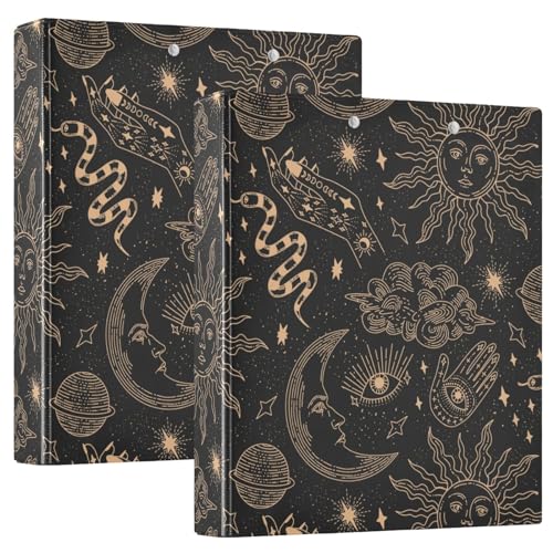 ALAZA Witchy Sun Moon Stars 3-Ringbuch mit 3 Ringen, 3,8 cm, Büroordner mit Klemmbrett und 3 Taschen, für 200 Blatt, 1 Stück von alaza