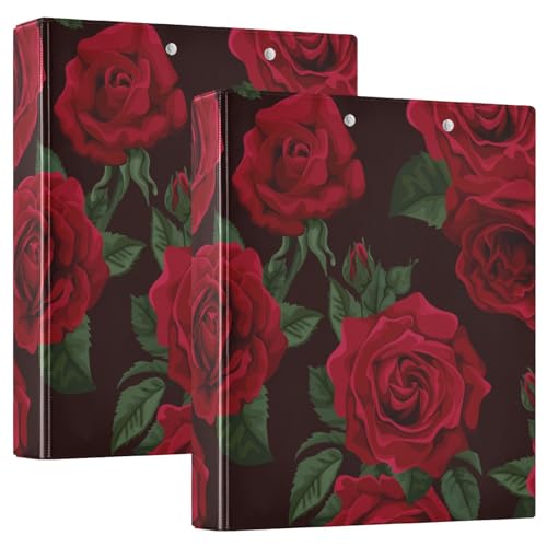 Ringbuch mit 3 Ringen, rote Rose, schwarze Rosen, 3,8 cm, 3,8 cm, 3 Ringbücher mit Klemmbrett, passend für 21,6 x 27,9 cm, 3 transparente Innenfächer aus PVC für Bürobedarf von alaza