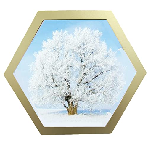 alblinsy Sechseckiger Fotorahmen, kreativer Holz-Wandbehang, Bilderrahmen für Zuhause, Büro, Wanddekoration, moderne Einfachheit, Wandgalerie, Fotorahmen mit nahtlosem Nagel (15.2 cm, Gold) von alblinsy