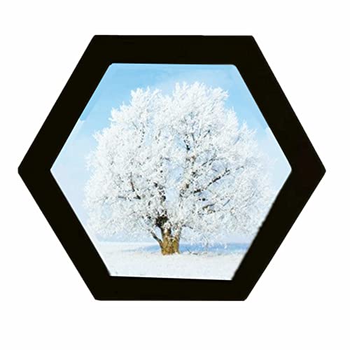 alblinsy Sechseckiger Fotorahmen, kreativer Holz-Wandbehang, Bilderrahmen für Zuhause, Büro, Wanddekoration, moderne Einfachheit, Wandgalerie, Fotorahmen mit nahtlosem Nagel (15.2 cm, schwarz) von alblinsy