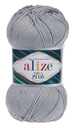 100 % Mikrofaser, Acryl, Alize Diva Plus, Seide und merzerisierte Effekt, Strickgarn, 3 DK & leichtes Kammgarn, 4 Knäuel, 400 g, 962 m, Farbe (21 – Grau) von Alize