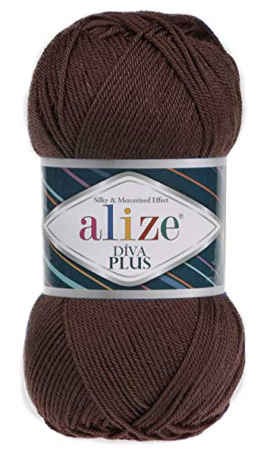 100 % Mikrofaser, Acryl, Alize Diva Plus, Seide und merzerisierte Effekt, Strickgarn, 3 DK & leichtes Kammgarn, 4 Knäuel, 400 g, 962 m, Farbe (26 – Braun) von Alize