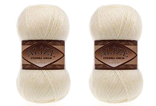 Alize Angora Gold Simli 5% Metallic, 20% Wolle, 75% Acryl, 2 Knäuel, 200 g, 1100 Yds Garn, Häkelspitze, Handstricken, türkisches Garn (67 Kerzenlicht) von alize