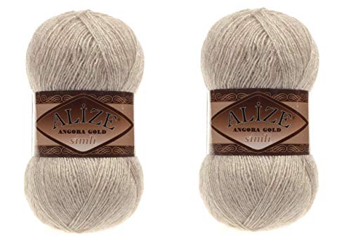 Alize Angora Gold Simli 5% Metallic, 20% Wolle, 75% Acryl, 2 Stück, 200 g, 1100 Yds Garn, Häkelspitze, Handstricken, türkisches Garn (152 Beige Melange) von Alize