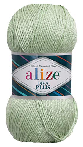 Alize Diva Strickgarn, 100 % Mikrofaser-Acryl, Seide und merzerisierter Effekt, 3 DK und leichtes Kammgarn, 4 Knäuel, 400 g, 900 m, Farbe (375 – Nilgrün) von alize