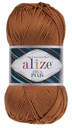 Alize Diva Strickgarn, 100 % Mikrofaser-Acryl, Seide und merzerisierter Effekt, 3 DK und leichtes Kammgarn, 4 Knäuel, 400 g, 900 m, Farbe (397 – Kaffeekaramell) von alize