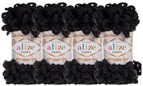 Alize Puffy Baby Big Loop-Deckengarn, 100 % Mikropolyester, weiches Garn, 400 g, 60 Stück, Schwarz von alize