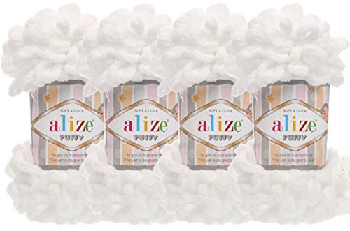 Alize Puffy Baby Big Loop Decke Garn, 100 % Micropolyester, weiches Garn, 400 g, 55 - Weiß von Alize