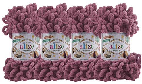 Alize Puffy Baby Big Loop Deckengarn, 100 % Micropolyester, weiches Garn, 400 g, 28 Rosen, 4 Stück von alize