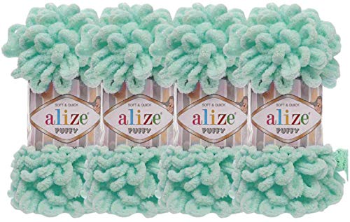 Alize Puffy Baby Big Loop Deckengarn, 100 % Micropolyester, weiches Garn, 400 g, 400 g, Helltürkis von alize