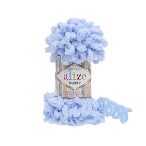 Alize Puffy Baby-Deckengarn, 5 Knäuel, 500 g, 45 m, 100 % Mikropolyester, weiches Garn, Babydeckengarn, Handstrickgarn, super grob, sperrig, gewebtes Kammgarn (183) von Alize