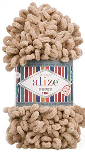 Alize Puffy Fine Babydecke, kleine Schlaufe, 100 % Mikropolyester, weiches Garn, 400 g, 415 - Desert Sand von Alize