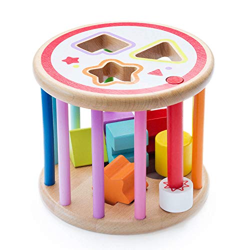 all Kids United Baby Lernspielzeug Sortierspiel aus Holz Formenrolle Sortierwürfel Holzspielzeug Sortierbox; Bunter Steckwürfel mit 2 Schwierigkeitsgraden von all Kids United