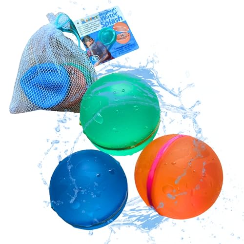 alldoro 60217 wiederverwendbare Wasserbomben mit Magnetverschluss, 3er-Set selbstschließende Wasserballons, Silikon, bunt, 7 cm, Grün/Blau/Orange im Netz von alldoro