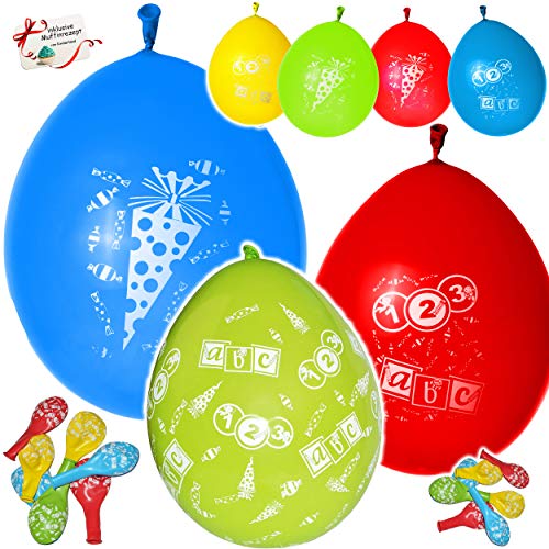 16 TLG. Set Luftballons - Schultüte & Zuckertüte - Schulanfang - Latex Ballon - Helium oder Luft geeignet - Kinder/Mädchen & Jungen - Einschulung - Sc.. von alles-meine.de GmbH