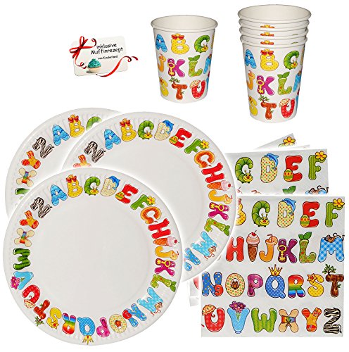 alles-meine.de GmbH 16 TLG. Set Pappbecher & Pappteller - ABC/Alphabet - Buchstaben - Becher zum Schulanfang/Geburtstag - Kindergeburtstag & Schuleinführung - Partygesc.. von alles-meine.de GmbH