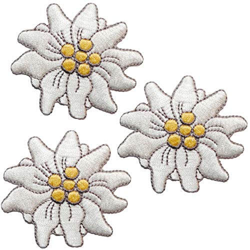 alles-meine.de GmbH 3 Stück Bügelbilder/Applikation/Aufbügler - große Blüte - Edelweiss - 7,2 cm * 6,4 cm - Aufnäher/gewebte Flicken - zum Aufbügeln Aufkleben Aufnähen - .. von alles-meine.de GmbH