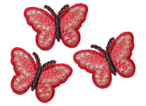 alles-meine.de GmbH 3 er Set Schmetterling rot 3,2 cm * 2,2 cm Bügelbild Aufnäher Applikation rot Glitzer roter Patch von alles-meine.de GmbH