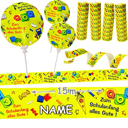 31 TLG. Set Dekoration - zum Schulanfang Alles Gute ! - inkl. Name - 3 Folien Ballon + Absperrband + 27 Luftschlangen - Tischdeko - Luftballon/Dekobal.. von alles-meine.de GmbH