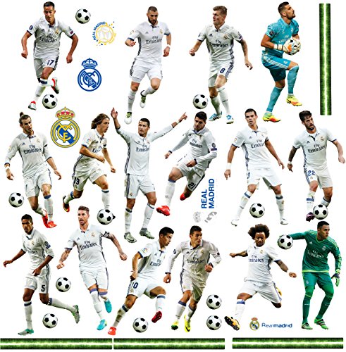 39 TLG. Set XL Wandtattoo/Sticker Fußball Mannschaft - Real Madrid - Club de Futbol/FCM - Fußballverein - zum Spielen & als Deko - Wandsticker - A.. von alles-meine.de GmbH