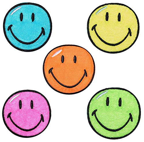 alles-meine.de GmbH 4 TLG. Set: Bügelbilder - Smiley - 3,8 cm * 3,8 cm - Aufnäher gewebter Applikation/Flicken - Emotion Smileys Gesichter Smile/lachend grinsend - bunt World.. von alles-meine.de GmbH