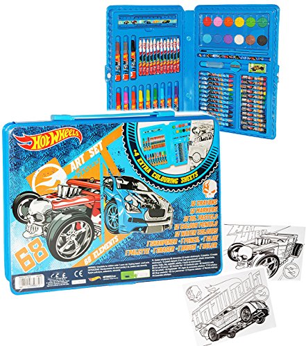 68 TLG. Set__ Stifte-Koffer - Auto - kompatibel mit Hot Wheels - Malkoffer mit Stiften + Filzstifte + Buntstifte + Pastellkreiden + Wasser Farben + Wachs.. von alles-meine.de GmbH