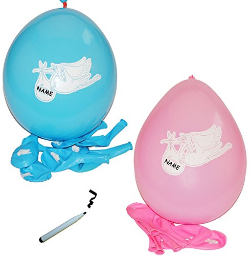 alles-meine.de GmbH 8 TLG. Set Luftballons - Storch & Baby - blau - mit Namen zum Beschriften - Ballon für Helium oder Luft - Kinder/Jungen - zur Geburt/Willkommen - Puller.. von alles-meine.de GmbH