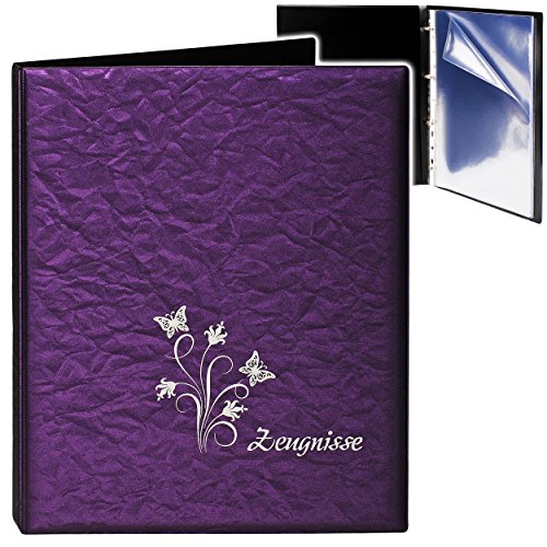 alles-meine.de GmbH A4 - Ringbuch/Zeugnisringbuch - Zeugnisse Schmetterlinge & Blumen - 3D Metallic Effekt - lila/violett - incl. 20 Seiten / 10 Einsteckseiten - do.. von alles-meine.de GmbH