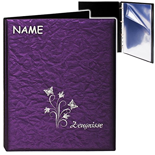 alles-meine.de GmbH A4 - Ringbuch/Zeugnisringbuch - Zeugnisse Schmetterlinge & Blumen - 3D Metallic Effekt - lila/violett - inkl. Name - Erweiterbar für Einstecksei.. von alles-meine.de GmbH