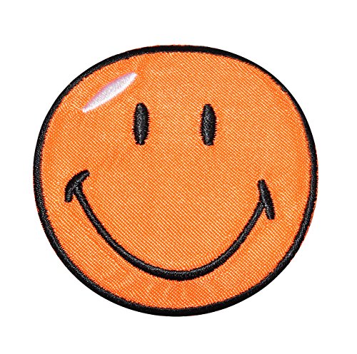 alles-meine.de GmbH Bügelbild - Smiley orange - 3,8 cm * 3,8 cm - Aufnäher gewebter Applikation/Flicken - Emotion Smileys Gesichter Smile/lachend grinsend - bunt World - Mädc.. von alles-meine.de GmbH