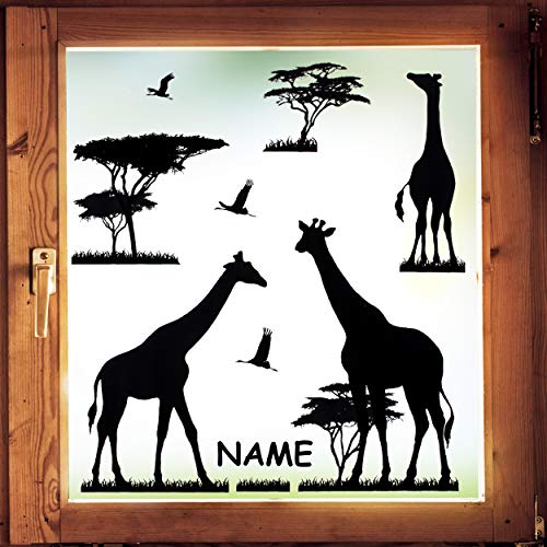 alles-meine.de GmbH Fensterbilder Motivwahl 3 * 9 TLG. Set - Afrika - Giraffen Safari - inkl. Name - statisch haftend - selbstklebend + wiederverwendbar - Set Sticker Fensters.. von alles-meine.de GmbH