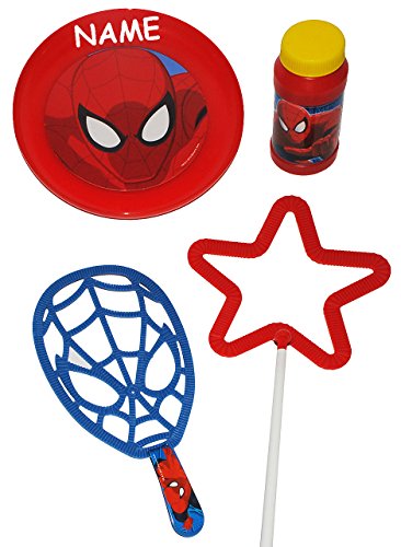 Seifenblasen Set Ultimate Spiderman - für kleine & XXL Seifenblasen - incl. Namen - Sterne / + Frisbee Scheibe/Wurfscheibe + Seifenblasenstäbe + Nachfül.. von alles-meine.de GmbH