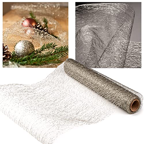 Tischläufer/Tischdecke - Silber & Glitzer Netz - 1 Rolle - 28 cm x 500 cm - Netzstoff - z.B. Weihnachten - Deko Stoff - Dekostoff - Metall - festlich Weihna.. von alles-meine.de GmbH