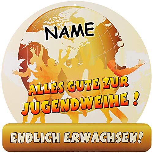 XL Deko Schild - Alles Gute zur Jugendweihe ! - 50 cm - inkl. Name - Glückwunsch Dekoschild - Partyschild - Bild Wanddeko - Wanddekoration - Raum - Banner Par.. von alles-meine.de GmbH