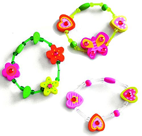 alles-meine.de GmbH 1 Stück Armband/Kinderarmband - Blumen/Herzen/Schmetterlinge/Sterne - aus Holz - Schmuck/Perlenarmband - Bunte Perlen - grüne pink - Holzarmba.. von alles-meine.de GmbH