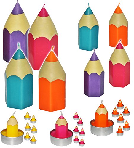 alles-meine.de GmbH 1 Stück kleine Kerze - Bunte Stifte - ORANGE - 8 cm hoch - Tischkerze - Tischdeko/Geburtstagskerzen/Schuleinführung - Stift - Schulanfänger - Kinder.. von alles-meine.de GmbH