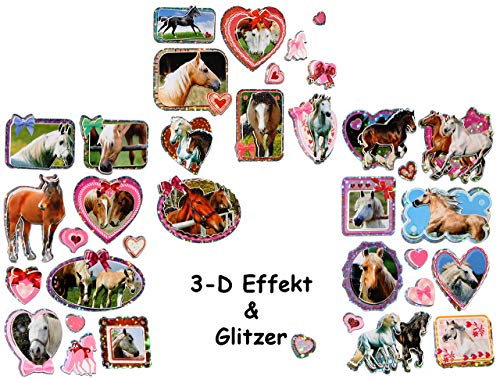 alles-meine.de GmbH 120 TLG. Set 3-D Effekt & Glitzer___ Aufkleber/Sticker - Pferde & Herzen - selbstklebend/beschichtet - für Mädchen pink - Pferd Fohlen Stickerset Kinde.. von alles-meine.de GmbH