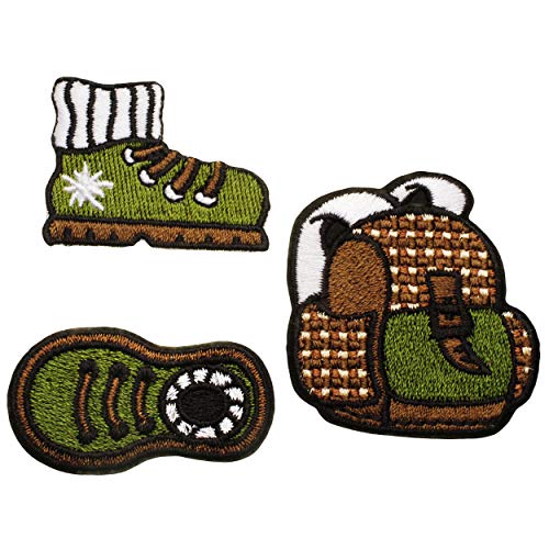 alles-meine.de GmbH 2 * 3 TLG. Set Selbstklebende Textil Sticker/Bügelbilder - Trachten - Wanderrucksack & Wanderschuhe - 4,8 cm * 4,6 cm - Aufnäher/Aufkleber/Applikation.. von alles-meine.de GmbH