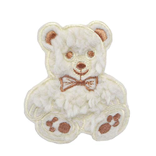 alles-meine.de GmbH 2 Stück Bügelbilder - 3D Effekt - süßer Teddybär - Creme/weiß/wollweiß - 5,8 cm * 5 cm - Aufnäher/Applikationen/Aufbügler - gewebte Flicken - Bügelf.. von alles-meine.de GmbH