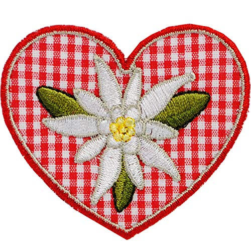 alles-meine.de GmbH 2 Stück Bügelbilder - Herz mit Edelweiß Blume - 6,2 cm * 5,4 cm - Aufnäher/Applikationen/Aufbügler - gewebte Flicken - Bügelflicken/Hosenflicken - Büg.. von alles-meine.de GmbH