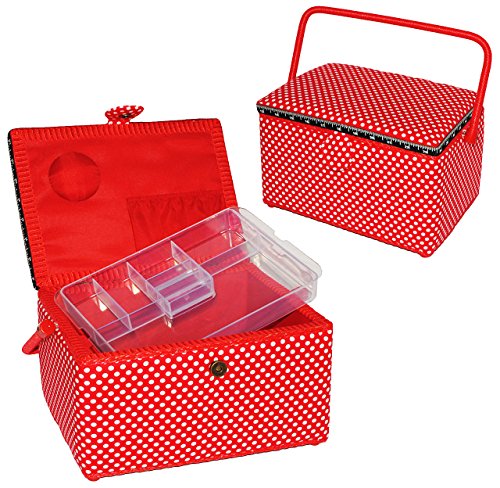 alles-meine.de GmbH 2 TLG. Nähkorb XL groß - mit Einsatz und Nadelkissen - Punkte rot weiß - Nähkästchen Nähkasten - bunt Handarbeitskorb gepunktet Polka Dots für Frauen und Kind von alles-meine.de GmbH