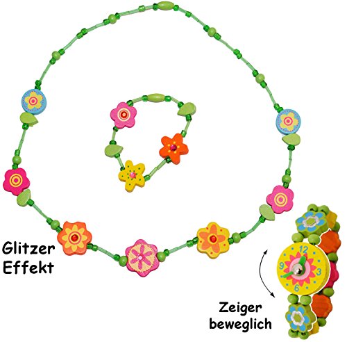 alles-meine.de GmbH 2 TLG. Set Kette + Armband - Blüten & Blumen - bunt - aus Holz - Schmuck/Perlenkette - Bunte Holzperlen/Perlen - Kinderschmuck - Halskette - Kinderk.. von alles-meine.de GmbH