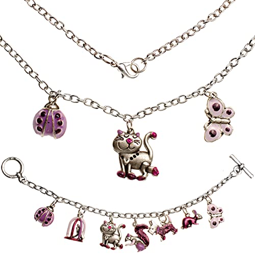 alles-meine.de GmbH 2 TLG. Set Kinder - Kette + Bettelarmband Katze - Marienkäfer - Schmetterling - Hund - Hase - Eichhörnchen/lila - violett - Silber grau für Kinder & E.. von alles-meine.de GmbH