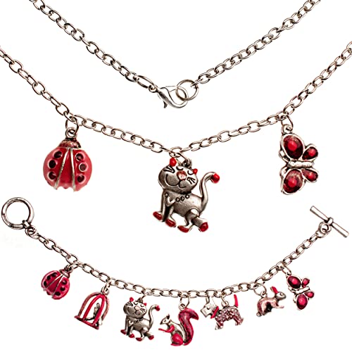 alles-meine.de GmbH 2 TLG. Set Kinder - Kette + Bettelarmband Katze - Marienkäfer - Schmetterling - Hund - Hase - Eichhörnchen/rot - Silber grau für Kinder & Erwachsene -.. von alles-meine.de GmbH