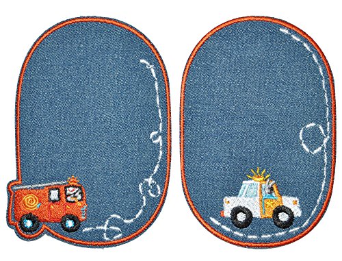 alles-meine.de GmbH 2 TLG. Set ovaler Flicken/Bügelbild - Auto Fahrzeuge - Jeans blau - 8 cm * 11,5 cm - oval - Bügelbilder - Aufnäher zum Aufnähen und Bügeln/Applikation für.. von alles-meine.de GmbH