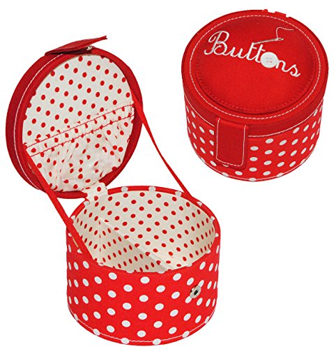 alles-meine.de GmbH 2 in 1: Nähdose + Nadelkissen mit Knopf - Punkte rot Nähkasten Nähkästchen Handarbeitskorb Knopfdose - Polka Dots Utensilien Box von alles-meine.de GmbH