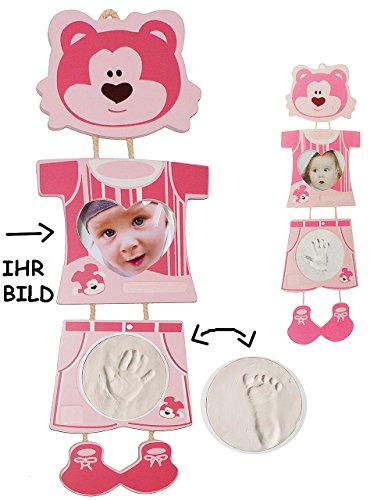 alles-meine.de GmbH 3-D Bastelset - Händeabdruck oder Fußabdruck - incl. Foto Rahmen rosa/pink - Set Ton Abdruck - gießen Gipsformen Gips - Kind Kinder Form für Kinder Baby/M.. von alles-meine.de GmbH